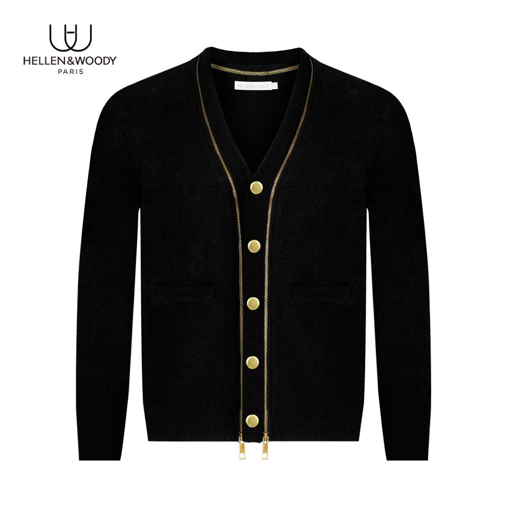 HELLEN & WOODY 남성용 v 넥 뜨개질 카디건 스웨터 Luxury Brand Mens 지퍼 캐시미어 스웨터